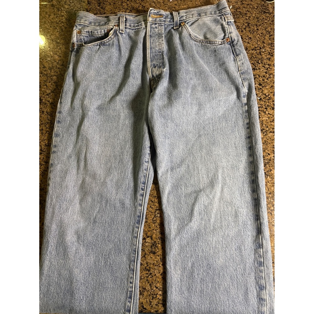 Levis 501 Button Fly Straight Leg Jeans Light Wash Denim Mens 34x30